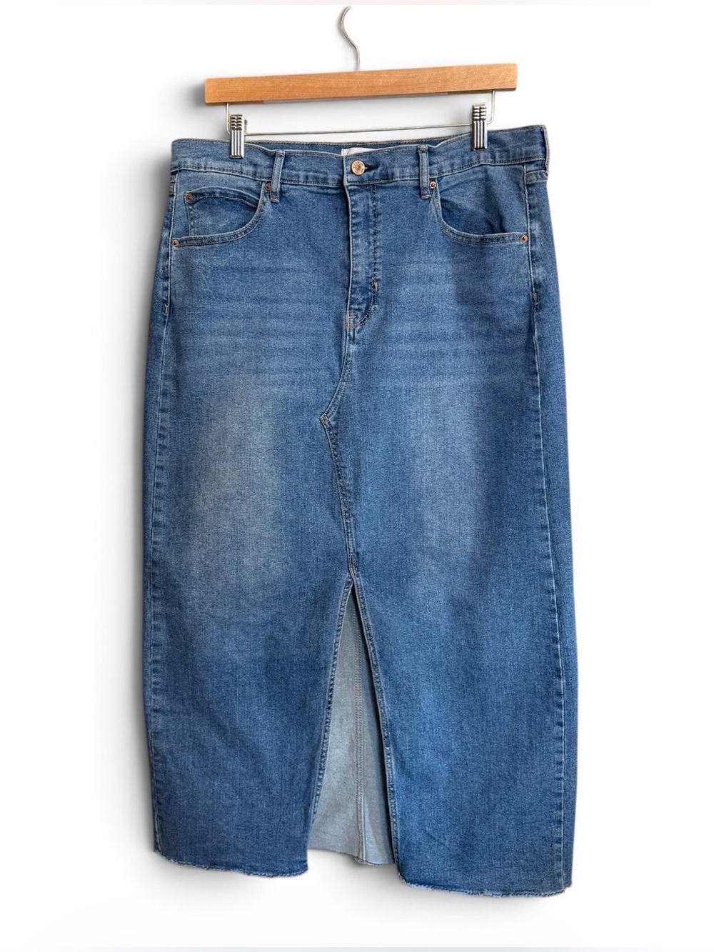 Nicole Miller Blue Straight-Leg Denim Skirt with Front Slit